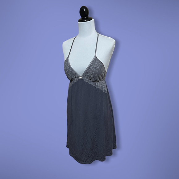 Victoria's Secret Other - Victoria's Secret Lace Racerback Babydoll Lingerie Gray Pajama Nightie M